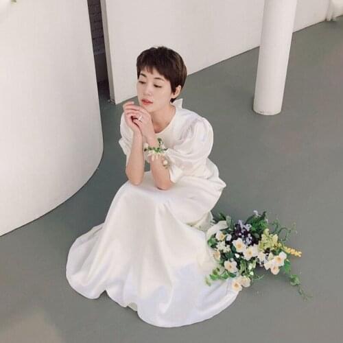 Special Occasion Dresses Vintage O-Neck Short Button Jersey A-Line Luxury White Floor-Length Fashion Elegant Lady Prom Gown E932