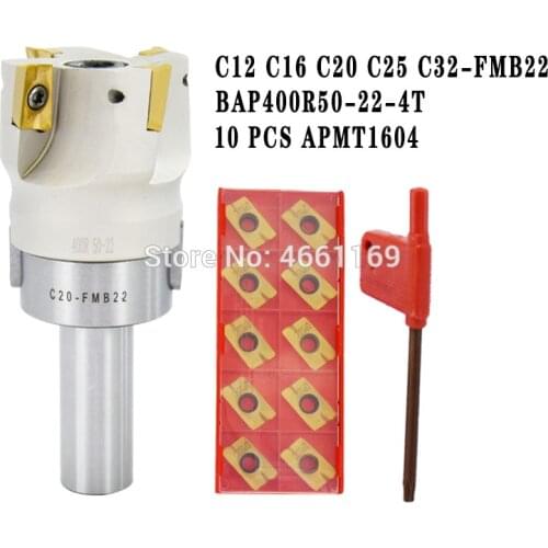 Straight Shank C12 FMB22 C16 FMB22 C20 FMB22 +BAP400R 50 22 Face Milling CNC Cutter + 10pcs APMT1604 Inserts For Power Tool