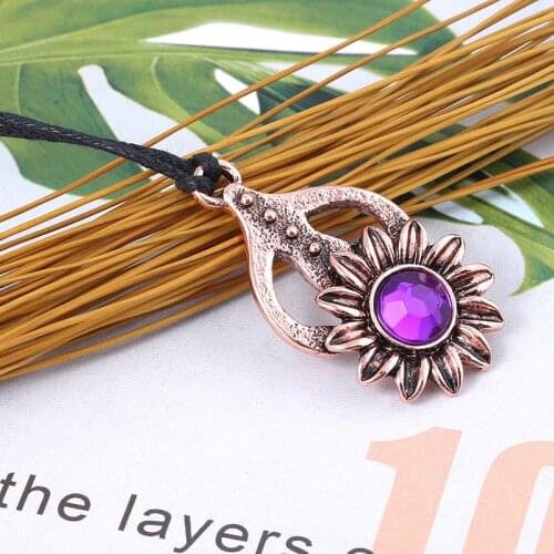 RJ New Game The Elder Scrolls V Morrowind Collars Amulet of Mara Purple Crystal Sunflower Necklaces Girls Women Jewelry