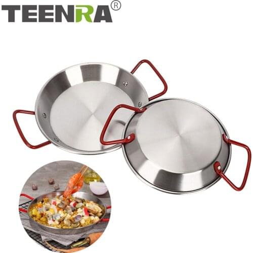TEENRA Stainless Steel Paella Pan Spanish Seafood Frying Pot Non-stick Frying Pot Kitchen Fried Chicken Fruit Plate Cooking Tool