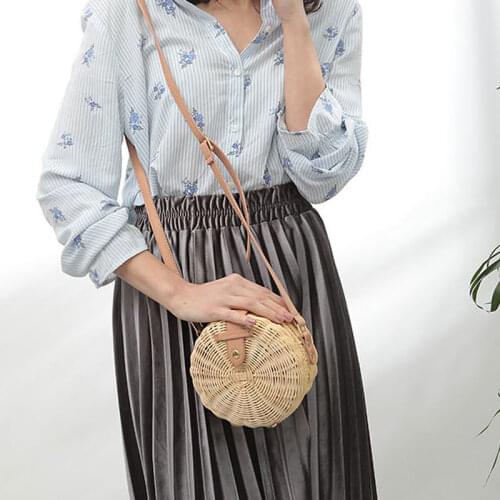 Straw Beach Bag Handmade Woven Round Rattan Pack With Braid Pattern Women Summer Bali Bohemia Shoulder Bags Messenger HandBag