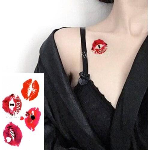 Waterproof Temporary Tattoo Sticker Red Mouth Kiss Words Heart Pattern Body Art Fake Tatto Flash Tatoofor Girl Men Women