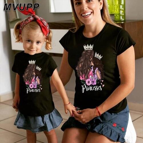Princess funny family t shirt for mother daughter matching clothes mommy and me outfits women tops mum girl mom baby look sister