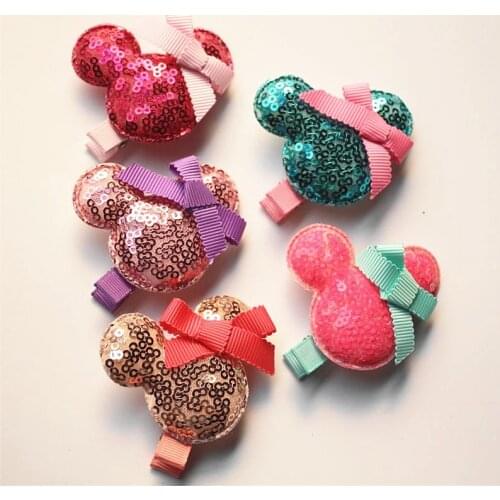 Cartoon Animals Hair Clips Mouse Head Design Round Sequins Hair Accessories Kids Barrettes Glitter Hairpin 20pcs/lot New Arrival