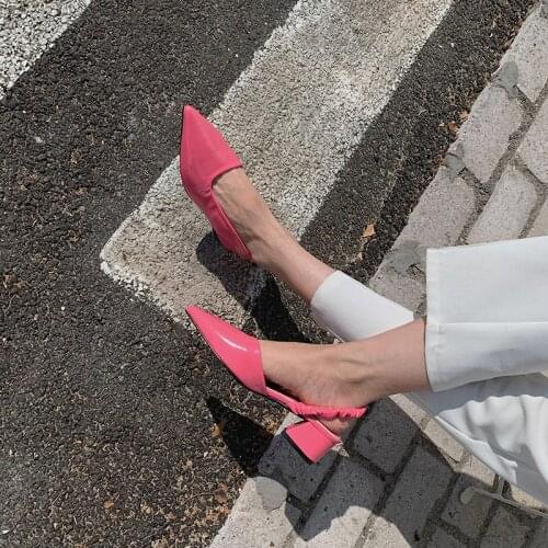 Fashion Women Sandals Pointed Toe Back Strap Slides Thick Mid Heeled White/Blue/Pink Fashion Women Dress Shoes Elegant Size 39