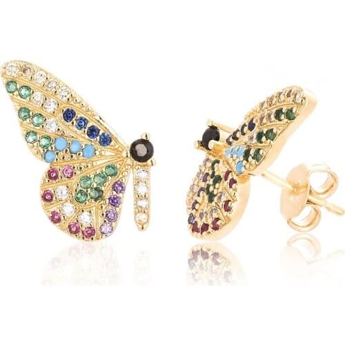 Butterfly snake fish bone gold womens stud earring cz small hook earrings for women copper cubic zirconia earring 2019 gift