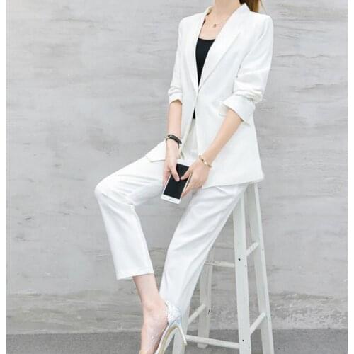 Women 2019 autumn new Two-piece set slim temperament Suit tops and Cropped trousers two-piece suits tide Pants suit office sets