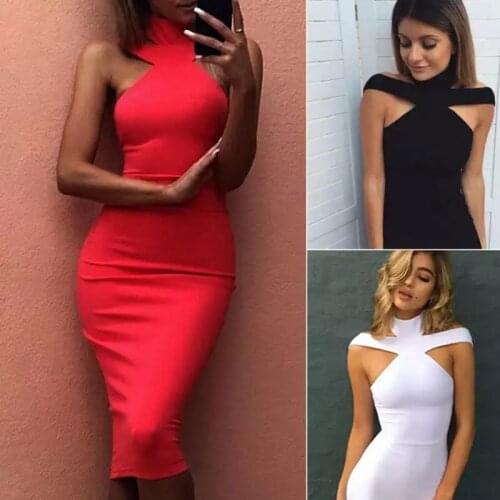 Halter Sleeveless Dress Summer Bandage Backless Knee-Length Vestidos White Black Fashion Evening Party Sexy Women Dress