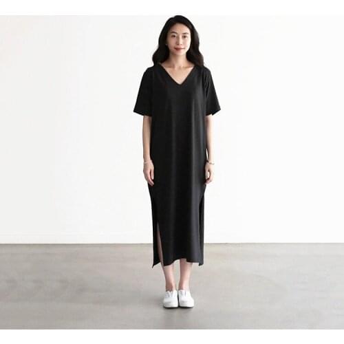 Women night dress plus size Sexy Slit nightgowns for women Summer Modal cotton sleepdress Pocket Black fashion sleepwear