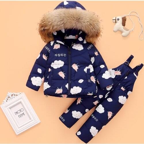 -30℃ Baby Girl Winter Down Jacket and Jumpsuit for Boy Infant Snowsuit 0-4Year 2pcs Set Children Thicken Warm Fur Collar Jacket