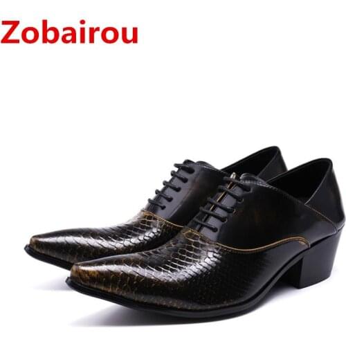 Zobairou zapatos hombre crocodile skin leather shoes classic men high heels lace up wedding black oxford shoes for men