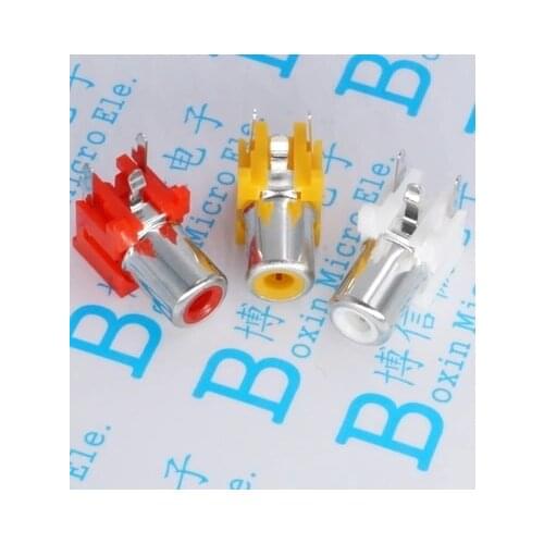 10PCS/LOT AV-8.4-5 2x Holes 3Pins RCA Sockets 90Degree Audio Video Connecctors Jacks yellow white red