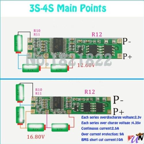 2pcs/a lot 3.7v li-ion 3S TO 4S pcm bms 11.1v12.6v-14.8v16 .8v lithium battery circuit board