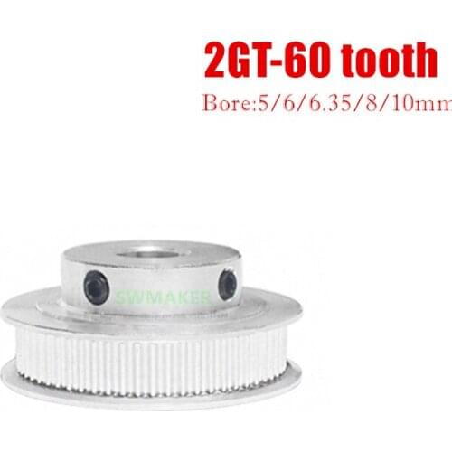 1pcs 2GT 60 tooth Synchronous wheel 2GT series BF type bore 5mm 6.35mm for width 6mm/10mm synchronous belt 3D printer parts
