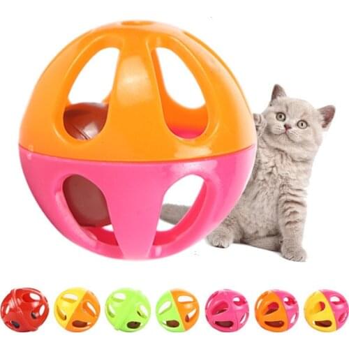 3.5CM Plastic Small Cat Pet Sound Toy Cat Toys Hollow Out Round Pet Colorful Playing Ball Toys With Small Bell Cat Products