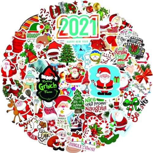 50/100pcs Stickers Christmas Deer Santa Claus Snowman Children Gift Sticker DIY for On Skateboard Suitcase Luggage Stickers