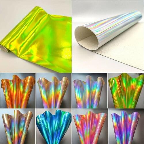 9PCS Iridescent Holographic Laser Shiny PU Leather Fabric Vinyl Rainbow Sewing DIY Hairbow Earring Accessories Craft Material