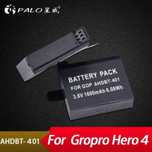 Palo 2Pcs Go Pro 4 battery 3.8V GoPro Hero 4 Batteries AHDBT-401 Go Pro Hero4 AHDBT401 For GoPro Hero 4 action Camera battery