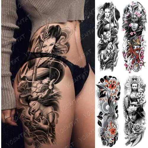 Large Arm Sleeve Tattoo Japanese Geisha Samurai Waterproof Temporary Tatto Sticker Gun Waist Leg Body Art Full Fake Tatoo Women