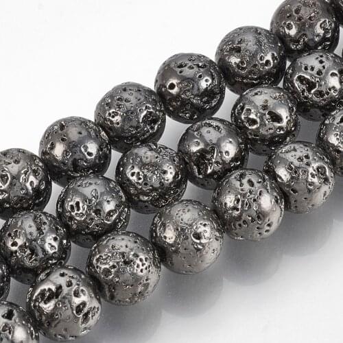 4mm Electroplated Natural Lava Rock Round Beads Natural Stone Beads For DIY Necklace Bracelet Jewelry Making Strand 15 inch