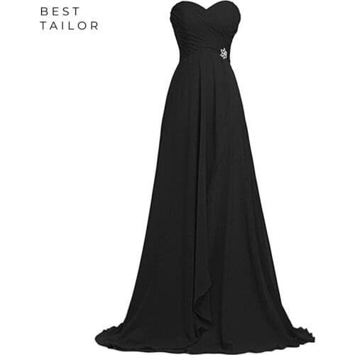 Black Prom Dresses 2021 Simple Chiffon Long Sweep Pleats Traditional Wedding Party vestido de fiesta largos noche robe soiree