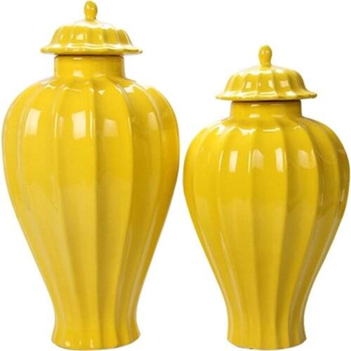 Jingdezhen Ceramic Ginger jar vase Modern yellow porcelain temple jar pot