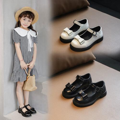 Children School Black Dress Shoes Student Leather Shoes For Spring Summer Girls Princess Shoes Black Beige White Chaussure Fille