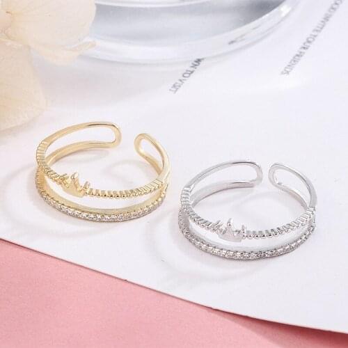 Double layer zirconia crown opening rings 925 sterling silver women fashion DIY fine jewelry Valentines Day gifts free shipping