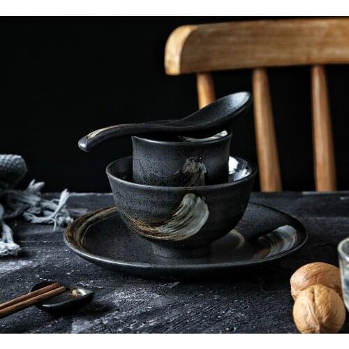 Japanese Style Ceramic Rice Spoon Bowl Dish Plate Home Simple Single 5 Piece Set Dish Restaurant Tableware Set