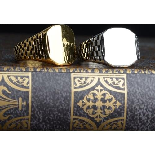 Boys Fashion Classic Simple Gold Black Palted Stainless Steel Mosaic Ring Anniversary Gift Work Sports Casual Wear Jewelry