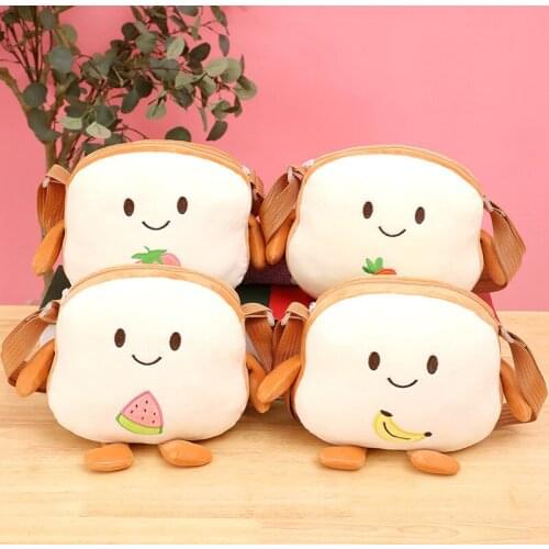 Creative New Toast Cute Children Cartoon Plush Crossbody Bag Mini Software Student Female Bag Korean All-Match Bag