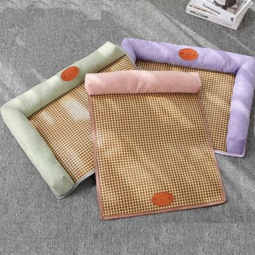Summer Dog Cat Bed Pet Pad Mat Cushion Mattress for Small Medium Large Dogs Sleep Kennel Soft Puppy Cool Bamboo Cooling Mat Sofa