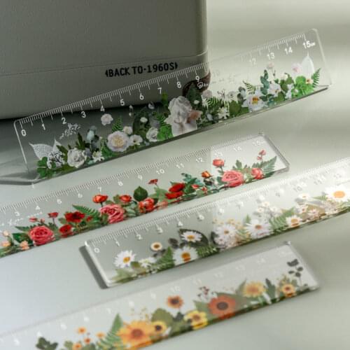 15cm Daisy rose ruler plant hand account office collage material multifunctional DIY drawing tool student school office supplies