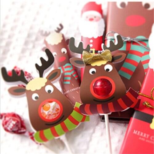 25 PCS Cute Christmas Elk Lollipop Stent Decoration Cards Xmas Party Supplies Candy Gift Bags For Children 2 Types