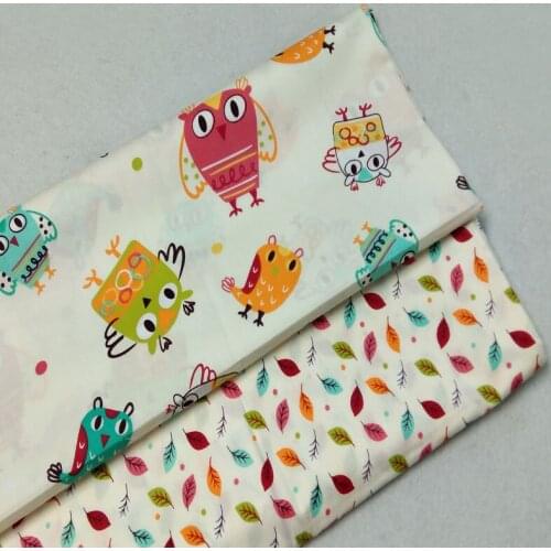 Cute 50x160cm Cartoon Colorful Owl Baby & leaf Printed Cotton Fabric for quilting bedding cloth DIY sewing