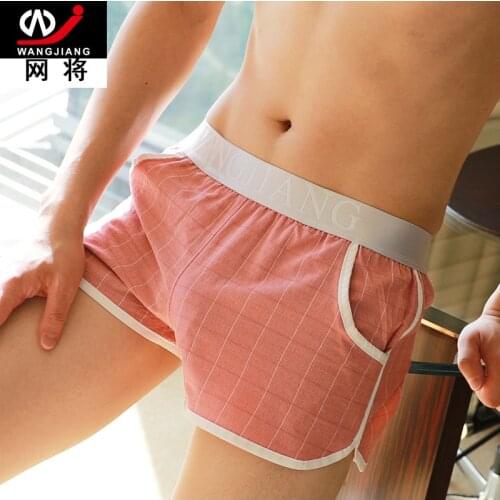 Fashion Skin-Friendly Panties Mens Cotton Loose Flat Corner Simple Plaid Four-Corner Pants Head Breathable Home Boxer Shorts