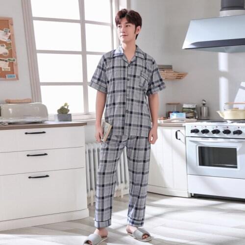 Men Cotton Pajama Sets Shirt Pants Men Summer Ppajamas Cotton traje conjuntos vetement homme luxe Luxury Men Clothes 13 Styles