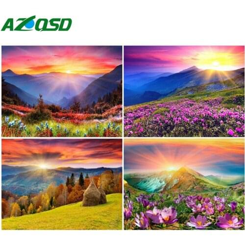 AZQSD DIY Coloring By Numbers Mountain Landscape Acrylic Oil Painting Paint By Number Canvas Handpainted Wall Art