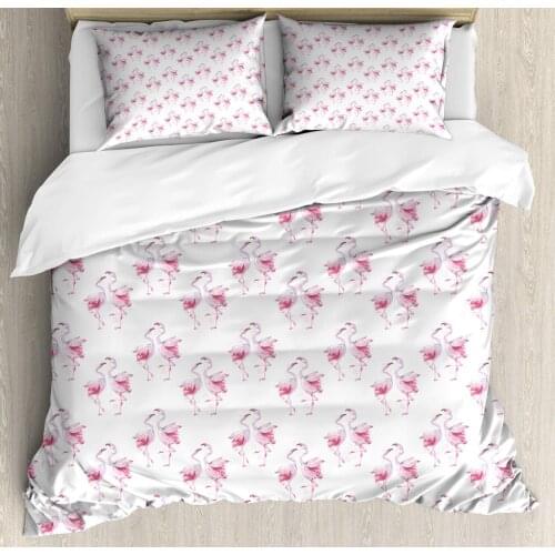 Bird Print Duvet Cover Set Watercolor Silhouettes with Paint Blots 3 Piece Bedding Set Baby Pink Pale Mauve