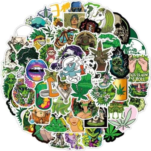 52/100Pcs New Funny Character Leaf Weed Smoking Graffiti Stickers Pack Suitcase Laptop Skateboard Guitar Waterproof Sticker