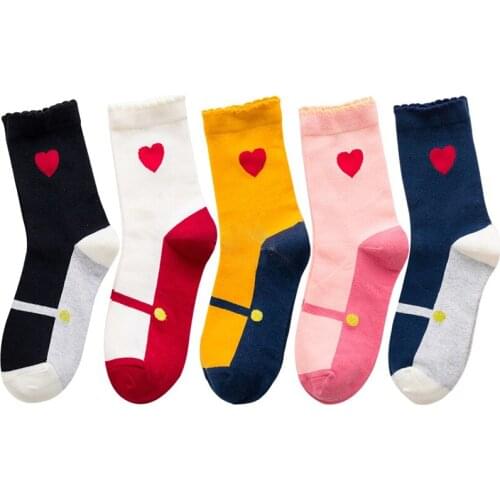 Socks Women Heart Striped Design Solid Personality Skateboard Female Harajuku Happy Funny Spring Autumn Cute Cotton Socks Ladies