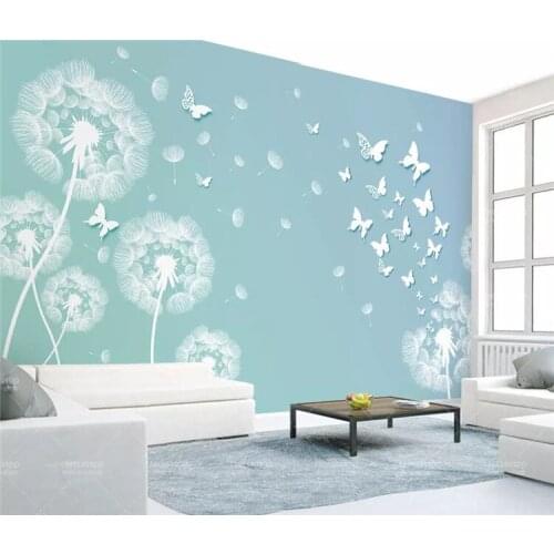 Papel de parede 3d wallpaper fashion simple dandelion three-dimensional butterfly TV background wall papier peint