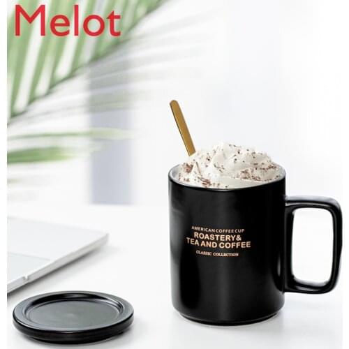 Couple Ceramic Cup with Cover Spoon Hanging Ear Coffee Cup Personality Large Capacity Mug Customization