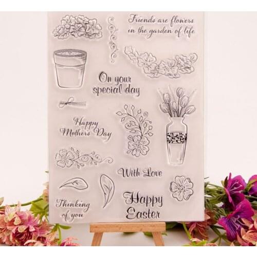 Clear Stamps Silicone Stamp Cards with Flower, Butterflyfor Card Making and DIY Decor Craft T1675 Vase Flower