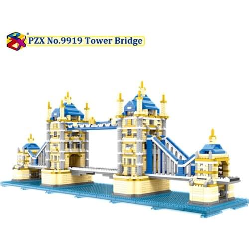 PZX Atomic World Famous Architecture Model Set The Tower Bridge of London Micro Mini Blocks UK Building Blocks Set 3800pcs Toys