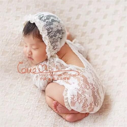 Newborn Photography Props Baby Girl Outfit Cloth With Hat Lace Romper Baby Photo Studio Outfits Accessories