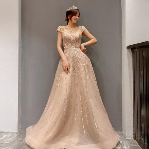 Luxury celebrity sexy A-line dresses Beaded Evening Dresses 2021 New style cocktail party Formal dress