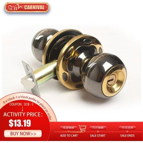 Round Door Handle Door Knobs Lock Stainless Steel Entrance Passage Door Lock with Key for Bedroom Living Room Bathroom