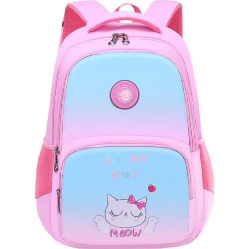 Cute Girls Pink Cat Cartoons Backpack New Children Lightweight Casual Backbag Large Capacity Waterproof Bookbag Kids Trend Bolsa