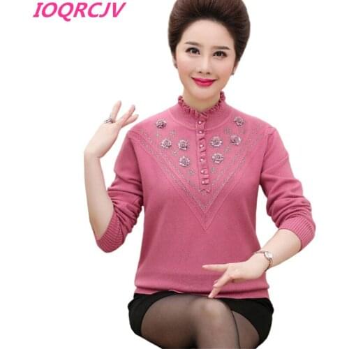 Middle-aged Womens Pullovers Autumn Winter Mother Clothing Cashmere Sweater Long Sleeve Knitted Bottoming Shirt Plus size P228